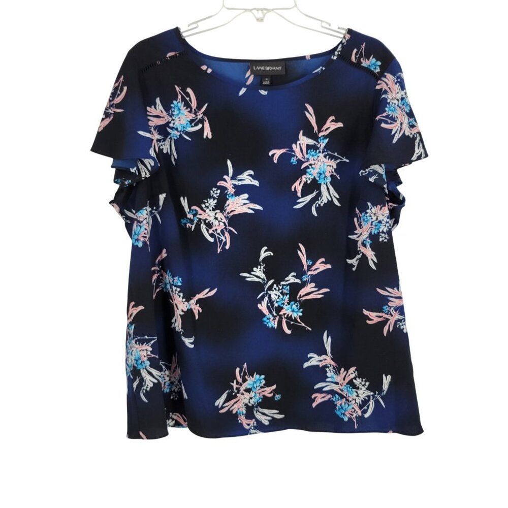 Lane Bryant Floral Blouse 18 Romantic Cottagecore Flutter Sleeve Flowing Work
